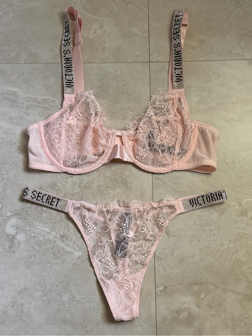Victoria's Secret Pink Lace Underwire Bra & Thong Set